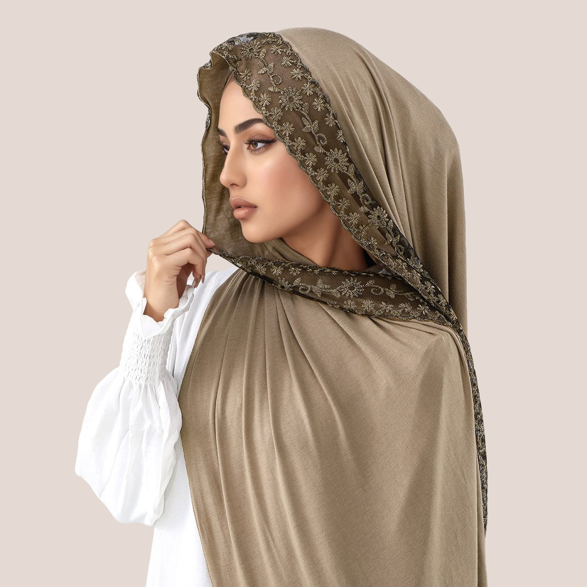 Embroidery Jersey - Spitze Stickerei Baumwolle Jersey Muslimischen Hijab