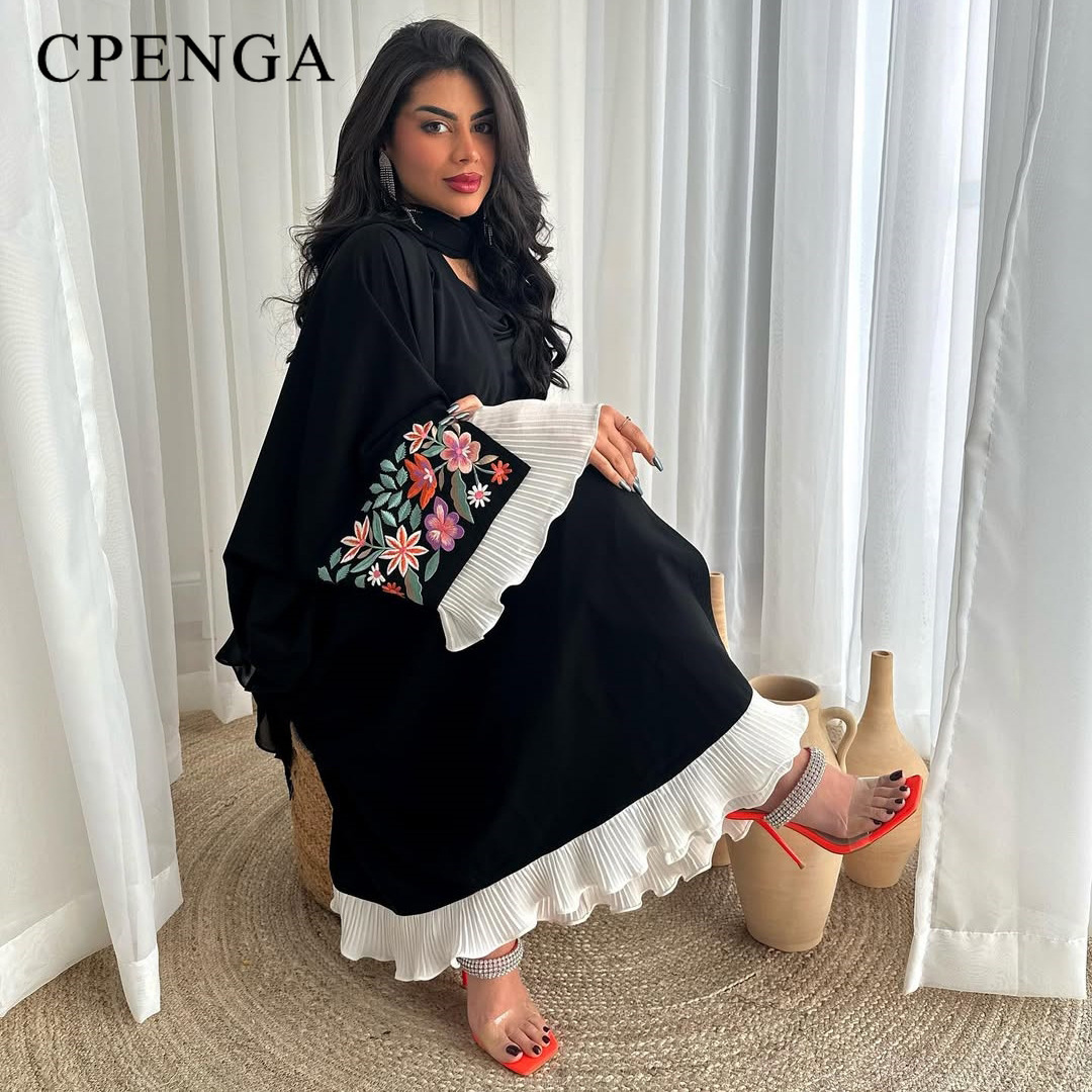 Embroidery Kaftan - Luxuriöse Dubai-Abaya für Damen, Eleganter Schwarzer