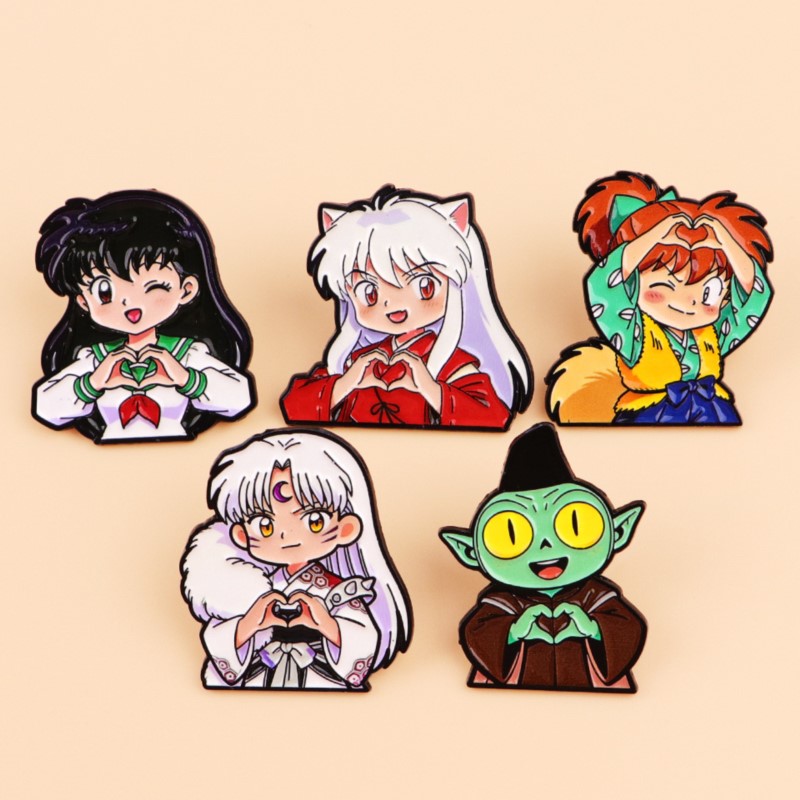 Embroidery Tulle - Niedliche Wolfsohren-Fantasiefigur mit Herz-Geste Emaille-Pins Anime-Figur