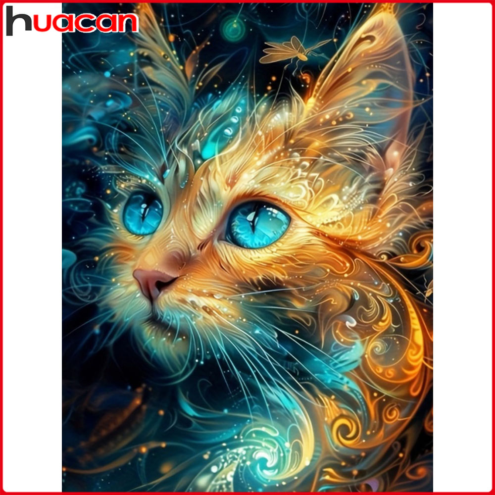Embroidery Hoop Square - Huacan Vollquadratische und Runde Diamant-Malerei Katze