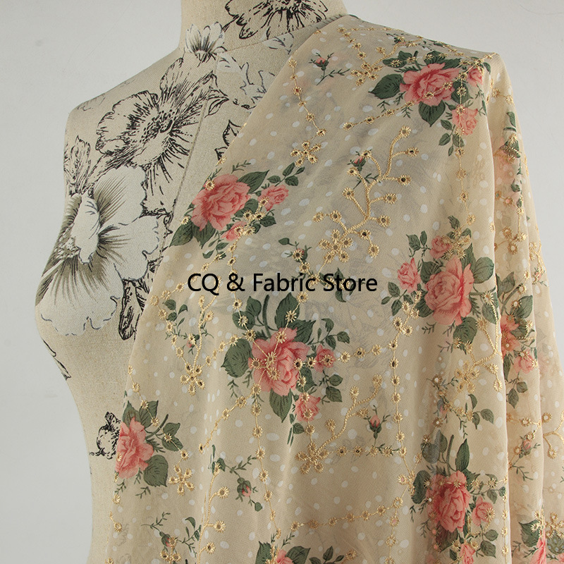 Embroidery Roses - Neue Rose Muster Stickerei gedruckt Chiffon