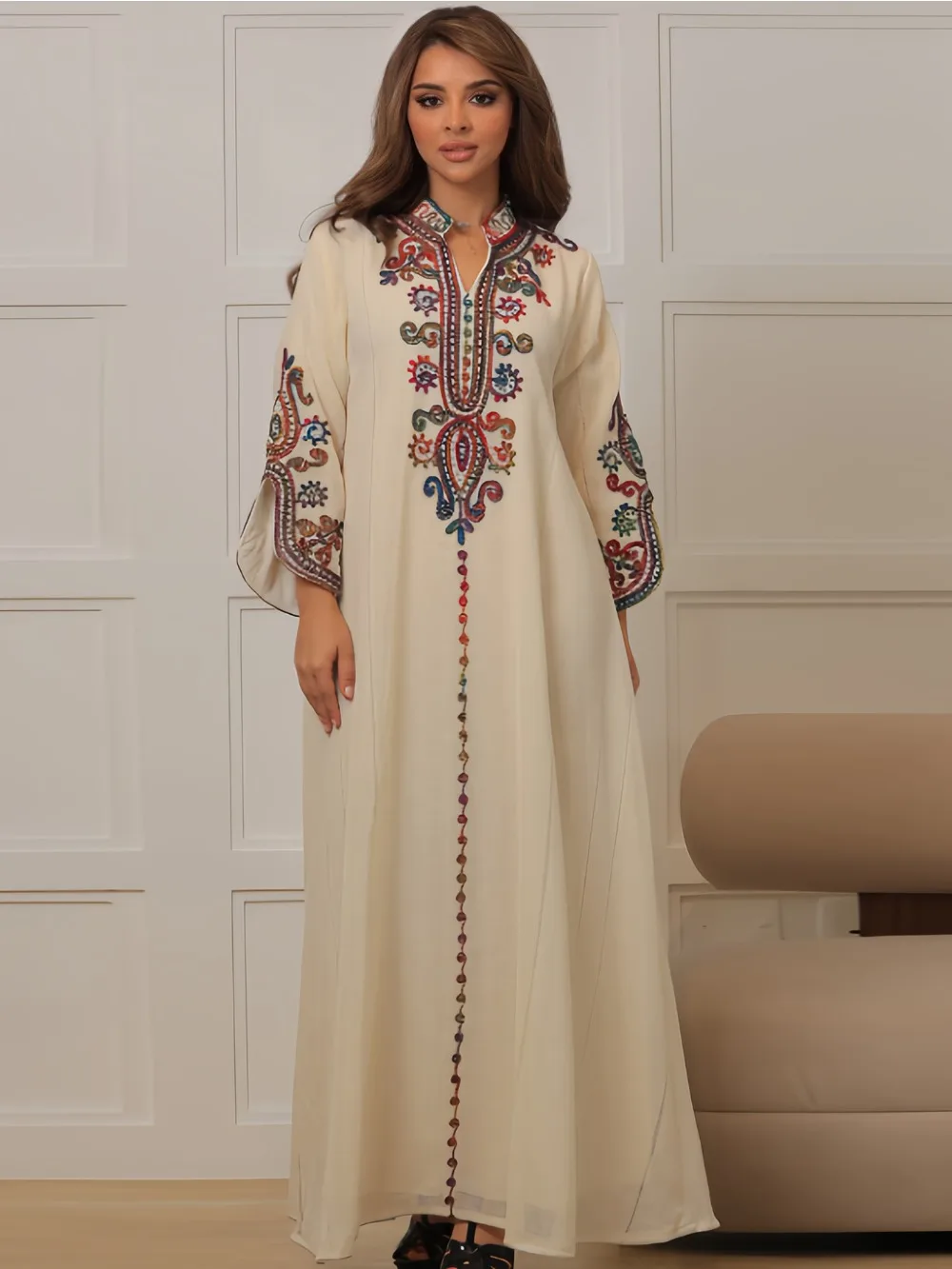 Embroidery Arabic - Muslimische Abaya für Frauen Party Kleider
