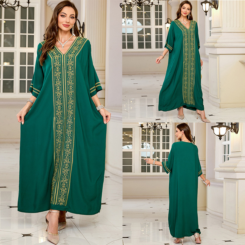 Embroidery Kaftan - Badeanzug-Überwürfe mit Stickerei, V-Ausschnitt, Kurzarm, Strandkleid