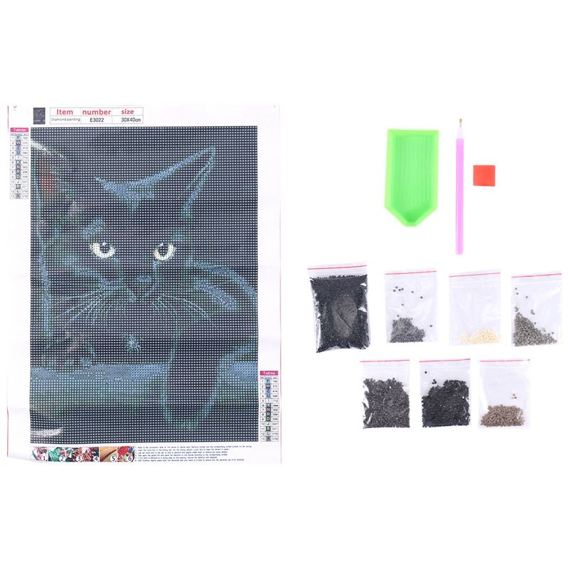 Embroidery Cat - A84X-Tiermotiv Schwarze Katze Diamantmalerei, Runde Diamant-Stickerei