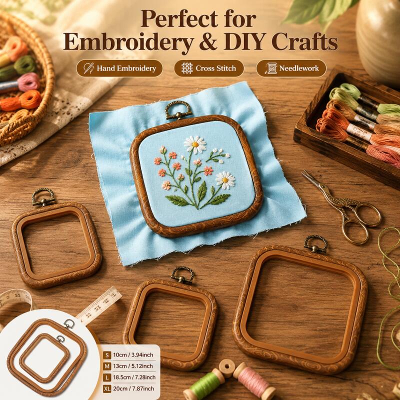 Embroidery Hoop Square - Quadratische Dekorative Holzimitat-Kreuzstichrahmen, 3 Verschiedene Größen