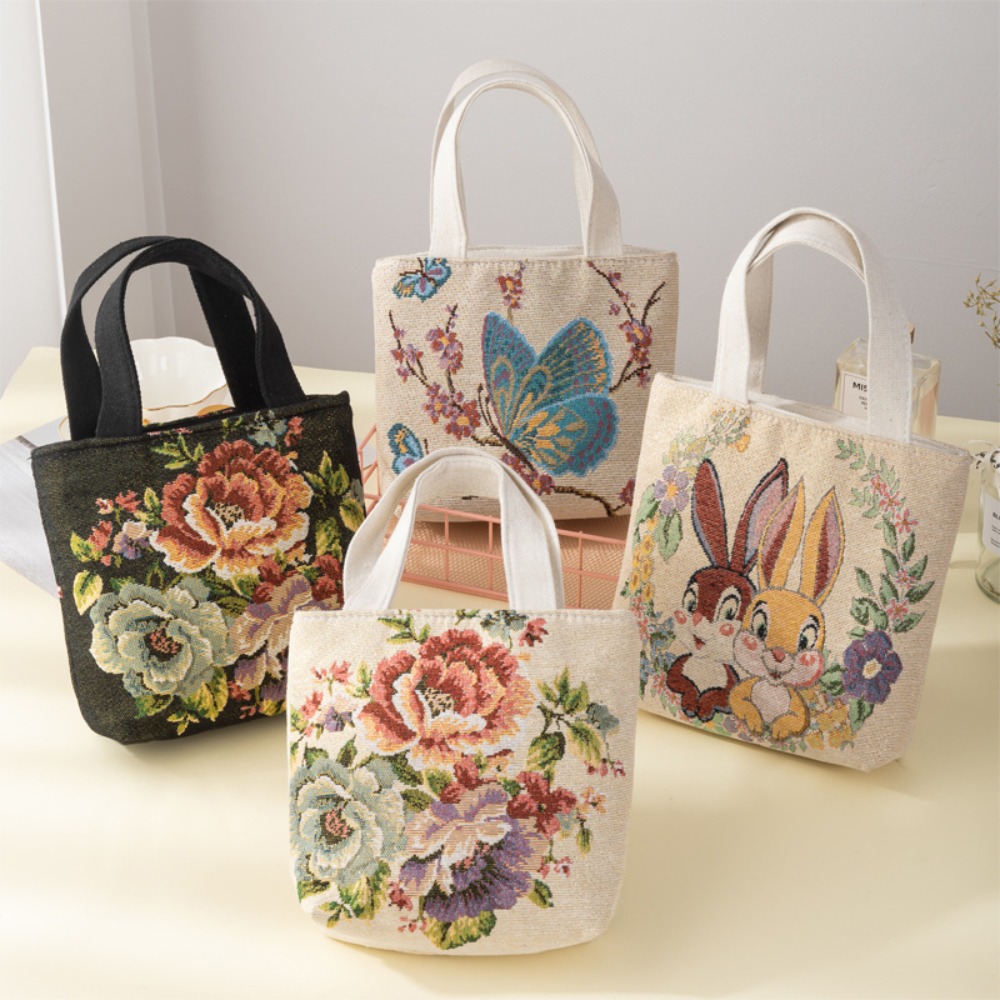 Embroidery Cat - Stickerei Leinwand Tasche niedlichen Katze Blumen