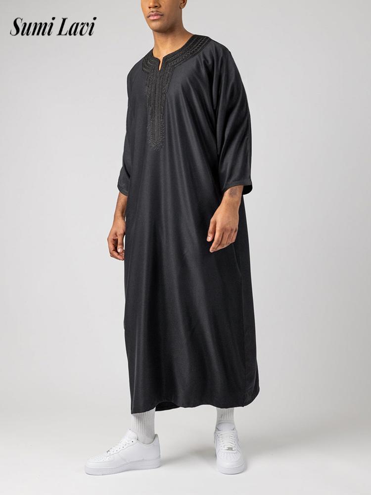 Embroidery Arabic - Sommer-Kaftan für Muslimische Männer, Halbarm-Robe, Tägliche