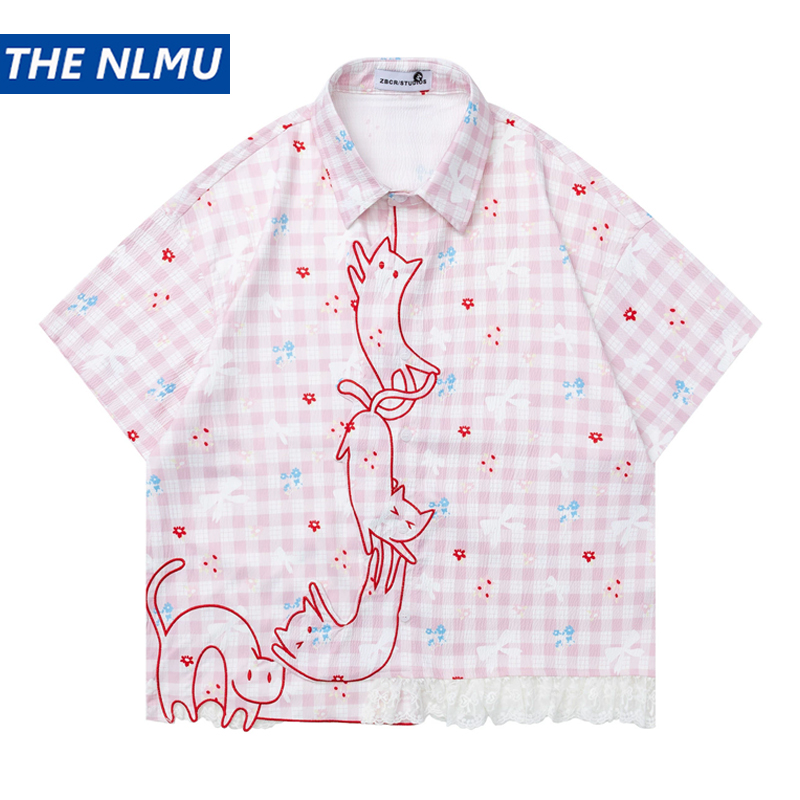 Embroidery Cat - 2026 Sommer Lässiges Kariertes Hemd im