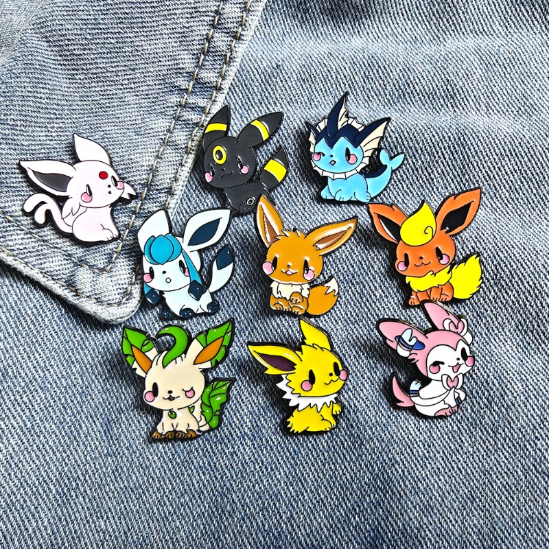 Embroidery Tulle - Heiß begehrtes 9-teiliges Anime-Elfen-Broschen-Set: Eevee Emaille-Pins,