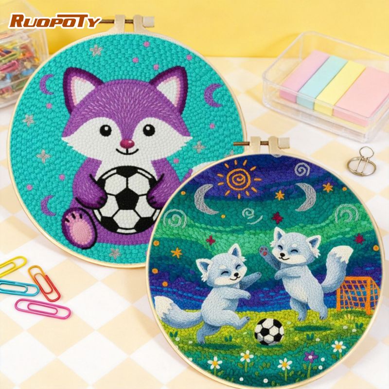 Embroidery Ideas For Bags - RUOPOTY Igel-Fußball Punch Needle Sets Handgemachte