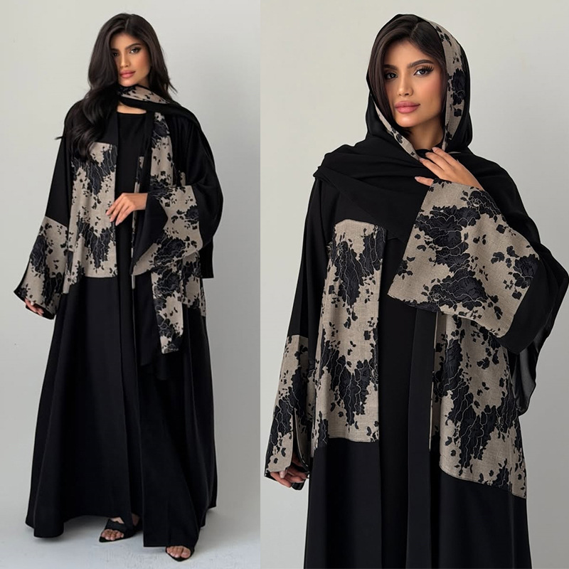 Embroidery Arabic - Damen Eid Abaya Hijab 2-teiliges Set