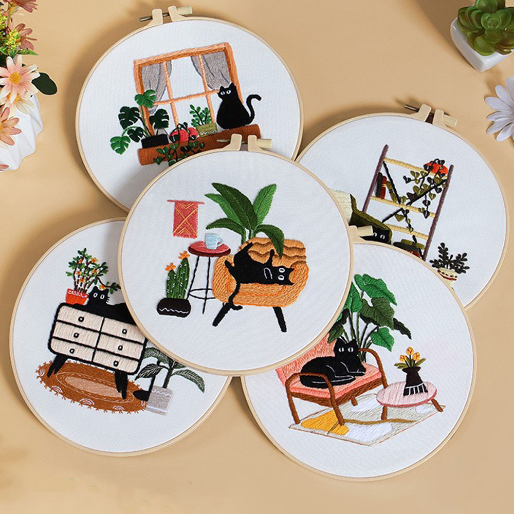 Embroidery Ideas For Bags - Stickset mit schwarzem Katzendesign | Anfängerfreundliches,