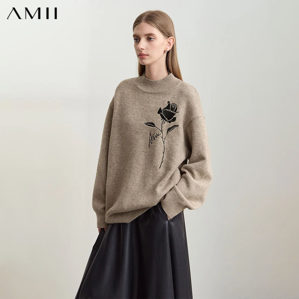 Embroidery Roses - Amii Pullover für Herbst Winter Damenkleidung