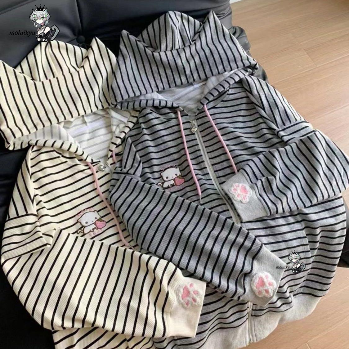 Y2K Damen Gestreifte Reißversc – Embroidery Cat Bewertung und Preis