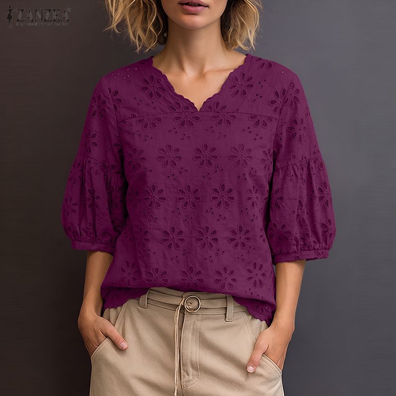ZANZEA 2026 Blusen mit Ösen-St – Embroidery Eyelet Bewertung und Preis