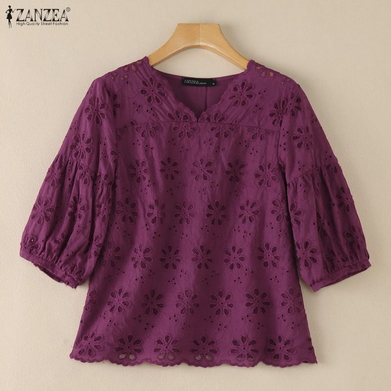 ZANZEA 2026 Blusen mit Ösen-St – Embroidery Eyelet Bewertung und Preis