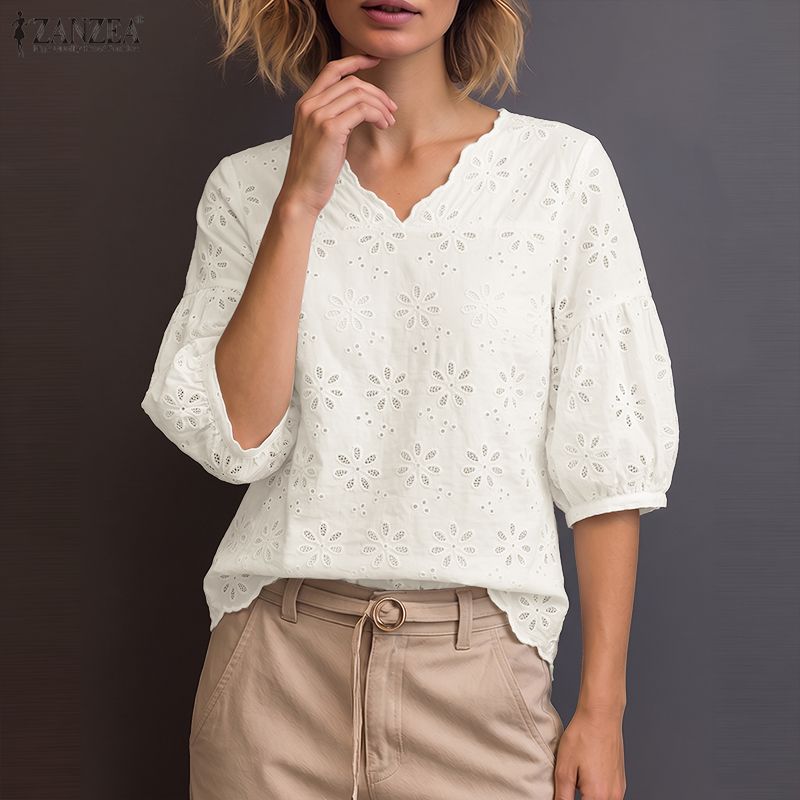 ZANZEA 2026 Blusen mit Ösen-St – Embroidery Eyelet Bewertung und Preis