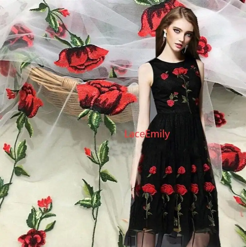 Rote Rose Spitzenstoff Blumens – Embroidery Roses Bewertung und Preis