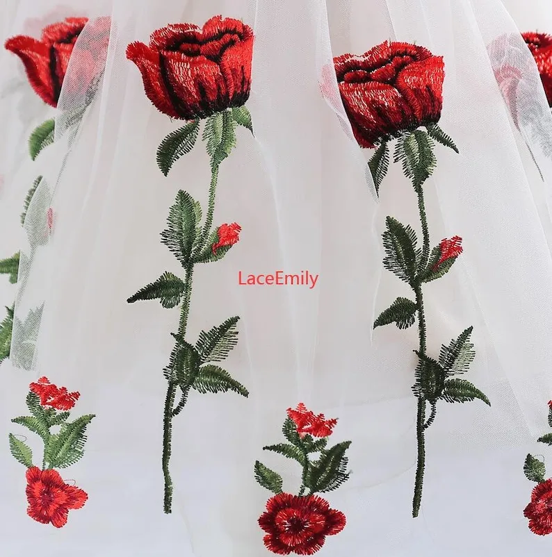 Rote Rose Spitzenstoff Blumens – Embroidery Roses Bewertung und Preis