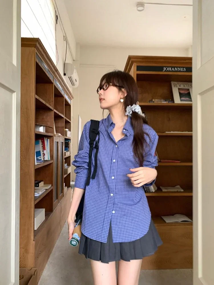 Vintage Blau Plaid Shirts für  – Embroidery Jersey Bewertung und Preis