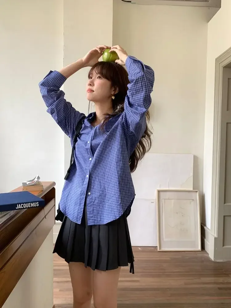 Vintage Blau Plaid Shirts für  – Embroidery Jersey Bewertung und Preis