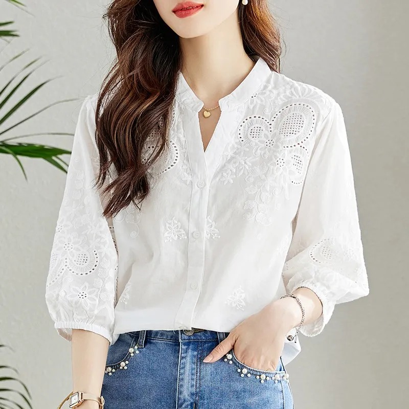 Damen Weiße Bluse mit Lochstic – Embroidery Eyelet Bewertung und Preis